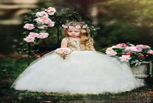 Gold Sequins Cheap Wedding Flower Girls Dresses For Country Hollow Back With Sashes Puffy Tulle Girls Birthday First Communion Dre3343891