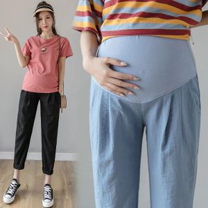 Capris algodão linho calças de tornozelo para grávidas verão fino casual solto barriga roupas moda grávida harem calças para gravidez