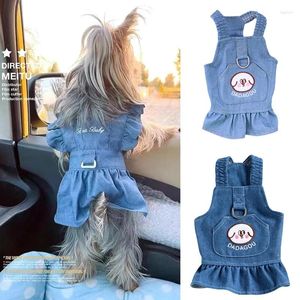 Hundkläder Classic Puppy denim kjolkläder med spännen på höstens husdjur klänning för små hundar Yorkshire klänningar maskotas