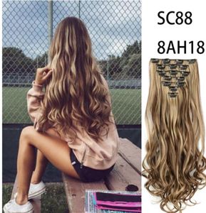 Extensões de cabelo clipe em linha reta encaracolado ondulado 7 pçs conjunto grosso hairpiece peças de cabelo para mulher 7 clipes por peça bea153b9081022