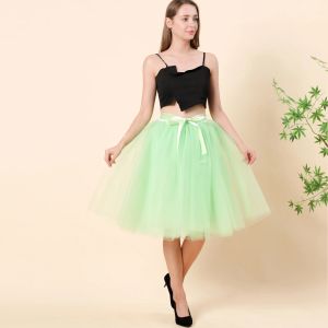 skirt 5 Layers 65cm Midi Tulle Skirt Princess Pleated Dance Tutu Skirts Womens Lolita Petticoat Jupe Saia Faldas Denim Party Skirts