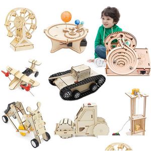 Intelligensleksaker Monteringsmodellbyggnadsleksaker för barn 3D Träpussel Mekanisk kit STEM Science Physics Electric Toy Children XMA DHR0O
