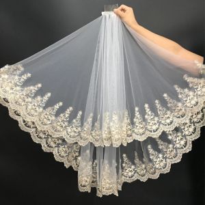 Dresses Women Bridal Veil Gold 2 Layers Short Tulle with Comb Wedding Accessories Real Sample