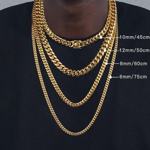 Chains 6mm 8mm 10mm 12mm Hip-Hop 18k Gold Plated Miami Cuban Link Chain Stainless Steel Necklace Gift For Men Women JewelryChains 216P