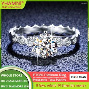 Pierścienie klastra luksus PT950 Platynowy Ring Vision Hive Design 1 Moissanite Diamond For Women Bride Eternity Jewelry Wedding Połącz
