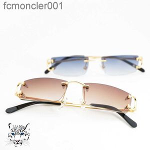 Small Size Square Rimless Sunglasses Men Women with c Decoration Wire Frame Unisex Luxury Eyewear for Summer Outdoor Traveling WJYO