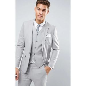 Anzüge Hellgrau Neue Herren Slim Fit Neueste Anzüge Männer Maßgeschneiderte schmale Anzüge Männer Hochzeit Trauzeuge Anzüge 3-teiliges Set