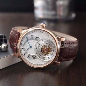 Top Fashion Automatic Mechanical Self Winding Watch Men Gold Silver Dial Classic Design Tourbillon Wristwatch Gentlemen Casual Leather Strap Clock 1806