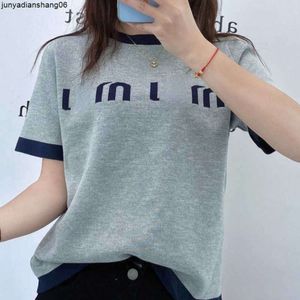 디자이너 TSHIRT 여름 여자 MIU 티셔츠 스웨트 셔츠 캐주얼 둥근 목 럭스 리우스 짧은 슬리브 트리 틀 오버 퓨어 코튼 티 여성 탱크 탑