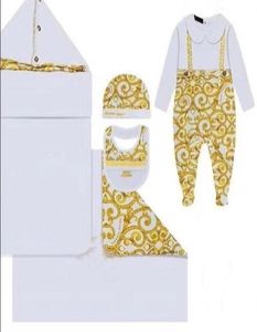 2020 New Spring Infant BoyGirl Clothes Set Golden Flower Romper for Newborn Baby JumpsuitHatBib ThreePieces Baby Clothing4129035