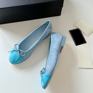 Sapatos de vestido de sapatos de balé feminino Sapatos clássicos com camurça bowot slip em sandálias de saltos baixos sapato de lazer ao ar livre com sacos de poeira
