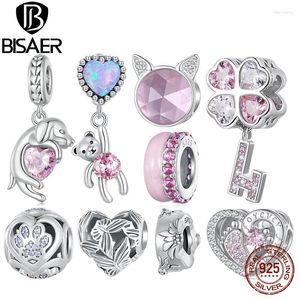 Lösa ädelstenar bisaer 925 sterling söt rosa björn charm pärla hjärtformad fjäril cz pendant passar kvinnor diy armband fina smycken