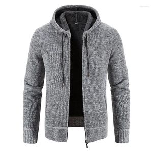 Men's Sweaters Hooded Cardigan Zipper Sweater 2024 Winter Men Pure Color Casual Plush Thickened Jacket Coat Clothing