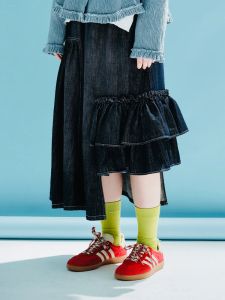 Dresses Imakokoni Original Vintage Dark Blue Ruffled Denim Sand Washed Half Skirt Women's Early Spring Irregular Skirt 233981