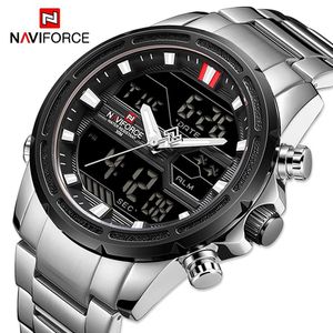 NAVIFORCE Orologi da uomo Luxury Brand Cronografo digitale Sport Orologio da polso al quarzo Impermeabile Militare Cinturino in acciaio Orologio luminoso 240227