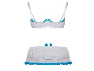 Conjunto de sutiã de prateleira com 3 peças, sutiã de renda aberta e saia de liga, conjunto de roupa de dormir, renda preta vermelha, roupa íntima erótica feminina, lingerie sexy set6548604