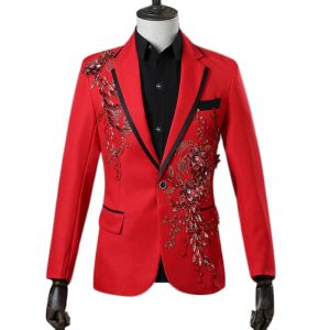 Jackets Floral Embroidery Men Sequin Suit Jacket 2023 New Notched Lapel Single Button Stage Performance Costume Mens Rhinestone Coat