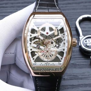 Ny Saratege Vanguard S6 Yachting V45 S6 Yacht Skeleton Dial Automatic White Inner Mens Watch Leather Watches Rose Gold Case Timez298U