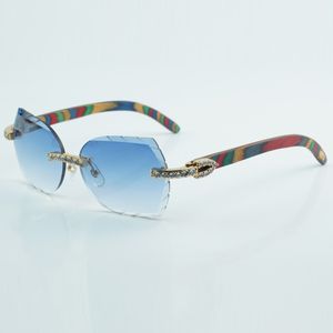 fashion cut lens XL diamond sunglasses 8300817 high quality natural peacock wood legs sunglasses size 60-18-135 mm