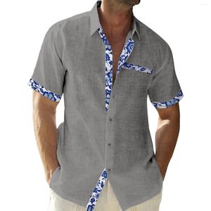 Мужские повседневные рубашки Лоскутная рубашка для мужчин Летние каникулы на пуговицах для боулинга Классические универсальные пляжные рубашки с коротким рукавом большого размера