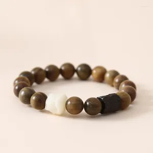 Strand Natural Green Sandalwood Armband White Jade Bodhi Awakening Lion Black Ethnic Style Wood Buddha Bead