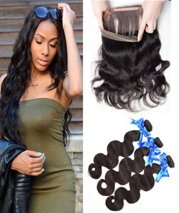 Brazylijska fala ciała 360 koronkowe zamknięcie czołowe z wiązkami nieprzetworzone Remy Human Hair Weves Extensions z frontal22265948