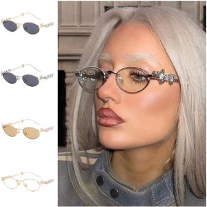 Hip Hop Sunglasses Women Oval Sun Glasses Diamond Studded Adumbral Anti-UV Spectacles Small Frame Eyeglasses Temperament Ornamental Google