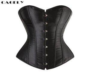 Grundläggande Satin Overbust Corset Top Busk Lacingup Bustier Traditionell Boned Corselet Wedding Bridal Underwear Party Dancing Outfits1240676