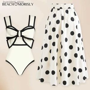 Kvinnors badkläder 2024 Vintage baddräkt och kjol 3D Bow-Tie One Piece Badkläder Kvinnor Bikini Set Baddräkt Tvåstycken Beach Dress Monokini L240308