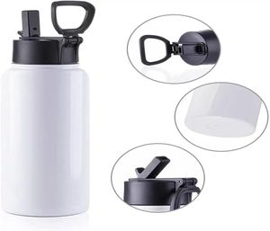 Sublimação em branco tumbler 32 onças 18 onças 22 onças balão de vácuo branco aço inoxidável esportes garrafa de água de boca larga com palha e portabl5128706