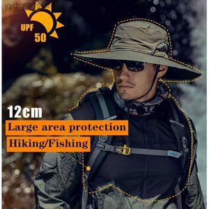Wide Brim Hats Bucket Hats New Fishing Hat Strong fabric UPF 50 Waterproof Anti UV Sun Protection Big edge Detachable Breathable Outdoor Men Hiking boonie L240308