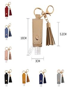 TASSEL LEATHER SLEEVE FÖR HAND SANITIZER KEY HOLDER KEYCHAINS 30 ML Hand Sanitizer Bottle Hermes täcker ryggsäck Keychain Pendent8779308