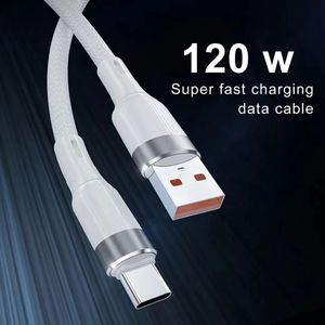 120W Typ C Super Fast Charging Cable 6A Höghastighet Data Förtjockad USB Type-C-laddningskabel för Xiaomi Samsung LG Laptop Android Charger Cord