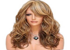 Długie ombre jasnopolowe Brown Blond Wavy Peruka Cosplay Cosplay Codzienne syntetyczne peruki dla kobiet Włókno temperatury o wysokiej gęstości 09023838640