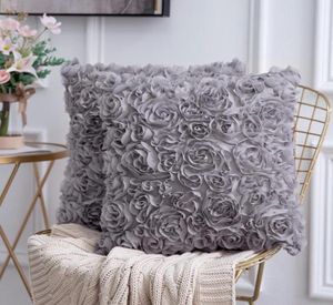 3D dekorativer romantischer Stereo-Chiffon-Rosen-Blumen-Kissenbezug, solider quadratischer Kissenbezug für Sofa, Schlafzimmer, Auto, Kissenbezug 3251346