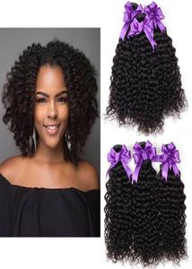 Virgin Human Hair Kinky Curly 3 wefts Brasilianska peruanska malaysiska obearbetade paket med 3 buntar remy hårväv för svarta kvinnor E5164495