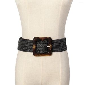 Bälten rteyno kvinnor halm vävt midje bälte elastisk retro midjeband bred flätad stretch klänning klädtillbehör