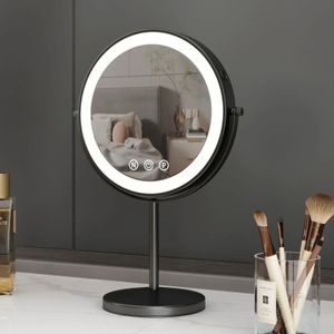 9 -calowy 360 stopni sypialnia lub stół łazienkowy Podnoszenie lustra 3x powiększenie podwójne lustro z LED Light Cosmetic Mirror 240219