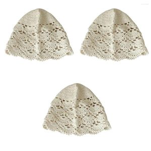 Berets 3pcs Handmade Crocheted Lace Hat Vintage Turban Casual Elegant Beanie For Women Girls