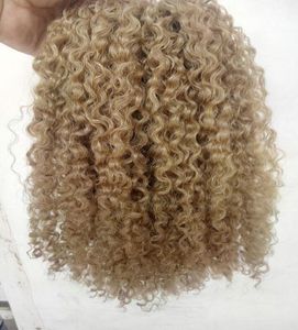 Brasileiro humano virgem remy clip ins extensões de cabelo crespo cachos trama de cabelo medum marrom loiro escuro color8933215