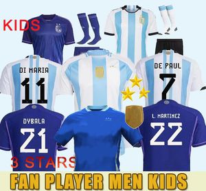 2024 2025アルゼンチン3スターサッカージャージホームアウェイ23 24 25ファンプレーヤーバージョンMac Allister Dybala Maria Martinez de Paul Football Shirts Kids Kit Shirt