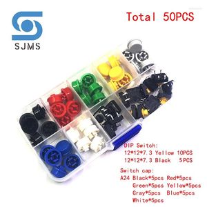 Smart Home Control 9 Types 50PCS Tactile Push Button Switch Momentary 12 7.3mm B3F-4055 Micro A24 Color Round Tact Cap 7 Colors