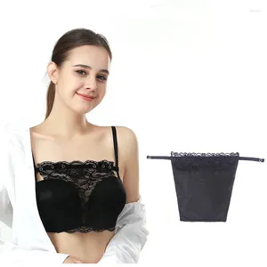 Yoga Outfit Mulheres Tops Camisole Sutiã Inserção Envolvida Decoração de Peito Renda Transparente Uma Peça À Prova de Vazamento Adesivo Decote Cobertura Up Tube Top