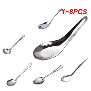 Colheres 1-8pcs Colher de Aço Inoxidável Talheres Sopa Arroz Flat Spoonflat Chinês Aprofundado Espelho de Grande Capacidade