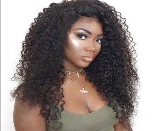 Ny ankomst Human Virgin Remy Brazilian Soft Hair Lace Front Full Lace Kinky Curly Wigs 130 Desnity Natural Black Color for Black1099334