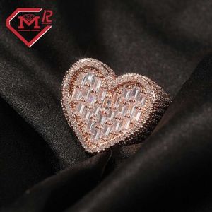 Кольцо в стиле хип-хоп с ледяным массивным сердцем Sier Icy Baguette с муассанитом и бриллиантами для женщин