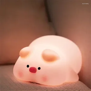 Night Lights Cartoon Pig Light Kawaii Silicone Rechargeable Lamp Timed For Kids Cute Bedroom Decorative Ornaments Idea Gifts