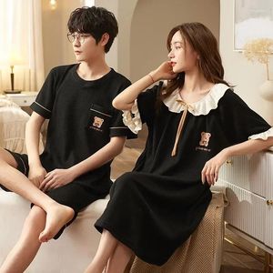 Homens sleepwear waffle moda curto doce algodão casais 2024 nightdress verão nightwear homens pijamas para mujer nightgowns pjs feminino