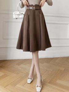 Платья Длинная юбка с высокой талией Женская Новое поступление 2022 Осень Корейский стиль Однотонные шерстяные женские элегантные юбки Aline W1184