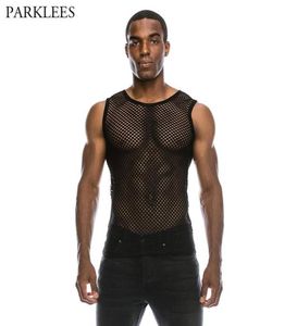 2018 Moda Uomo039s Canotte in rete a rete Sexy Vedere attraverso Maglia attillata trasparente traspirante Bodybuilding Performance Club We9484030